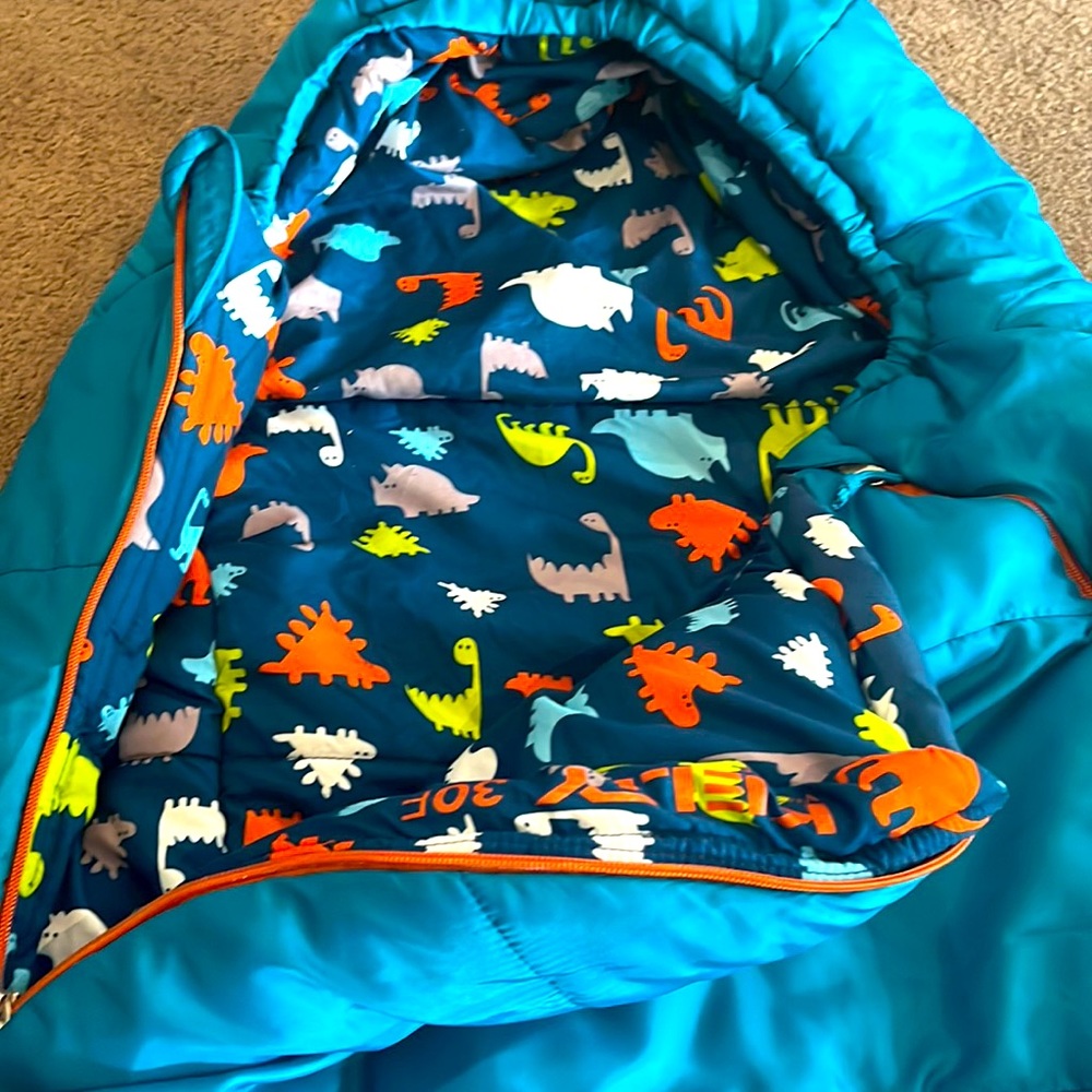 Kelty Kids EUC Woobie Blue Dinosaur interior glow in the dark sleeping bag